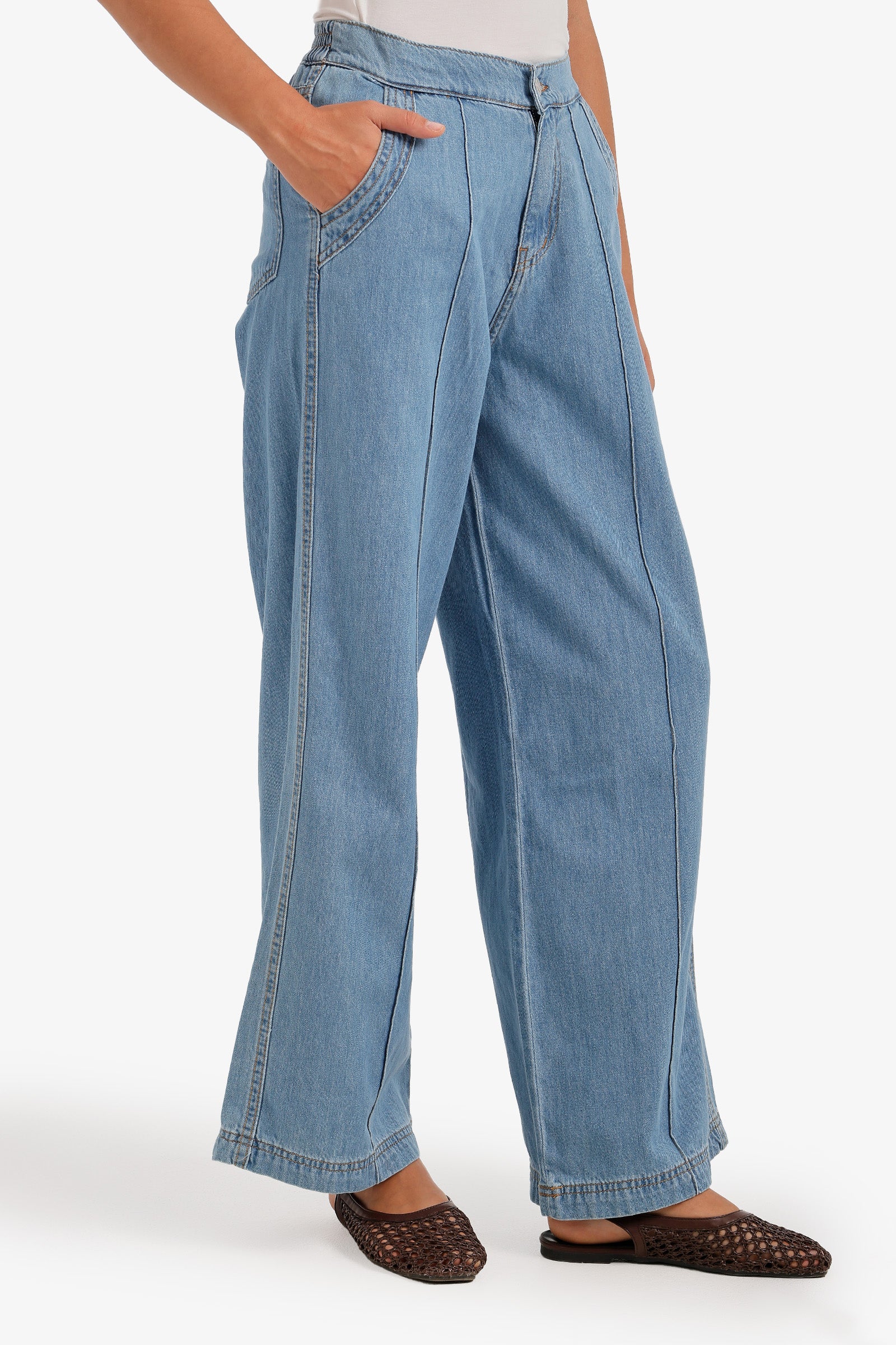 Front-Seam Denim Pants