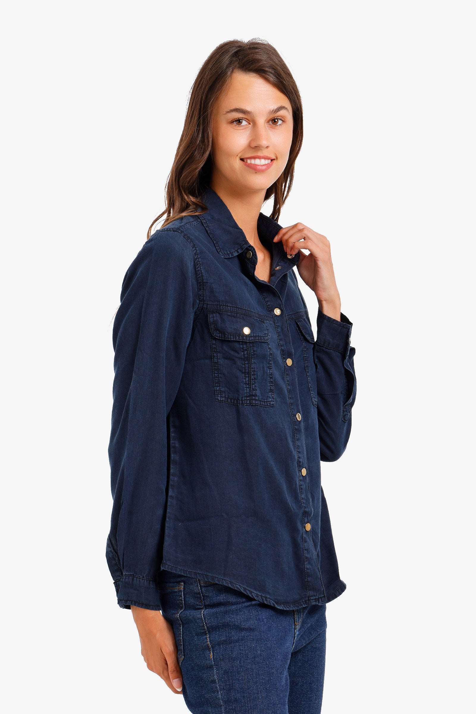 Snap-Button Denim Shirt
