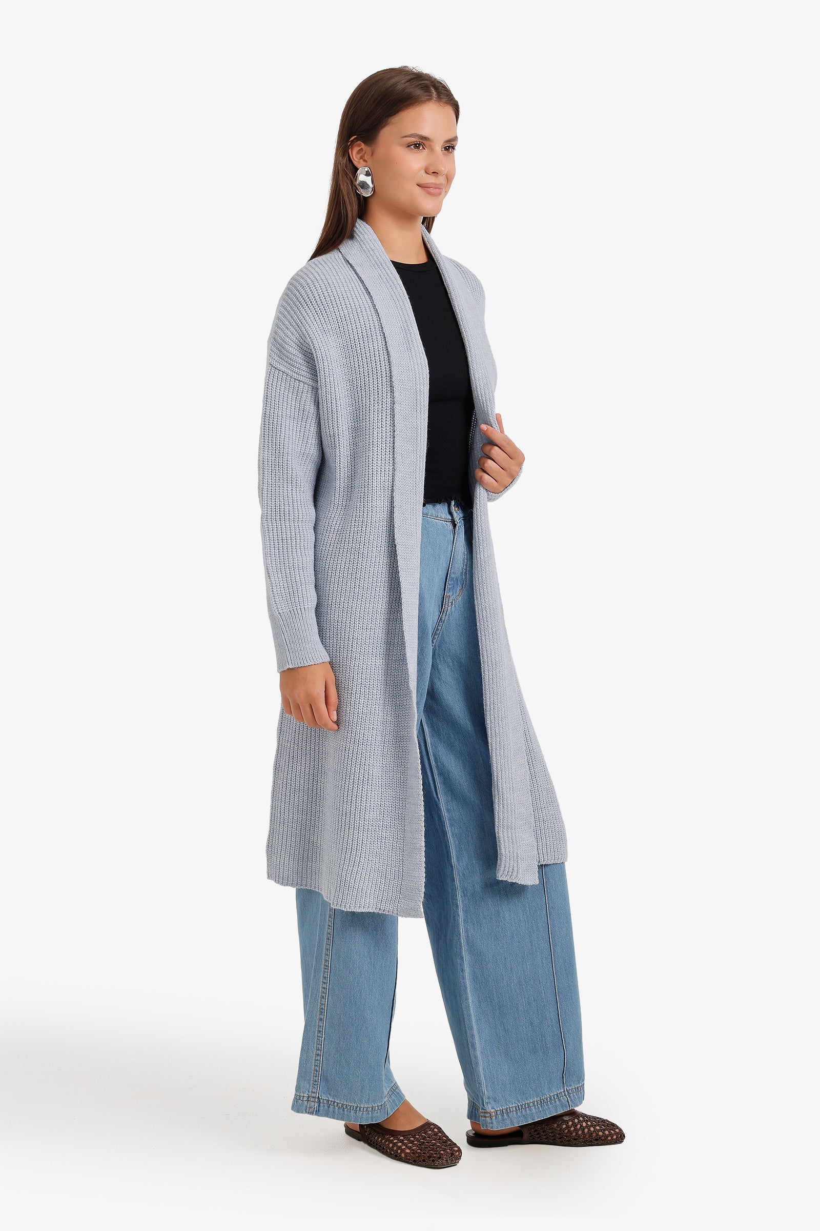 Ribbed Shawl Collar Cardigan