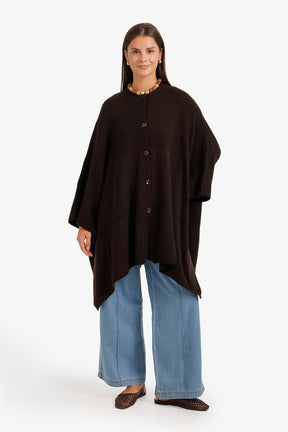 Asymmetric Button Front Poncho