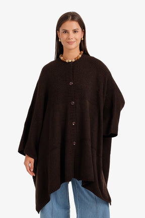 Asymmetric Button Front Poncho