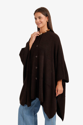 Asymmetric Button Front Poncho
