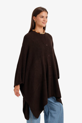 Asymmetric Button Front Poncho