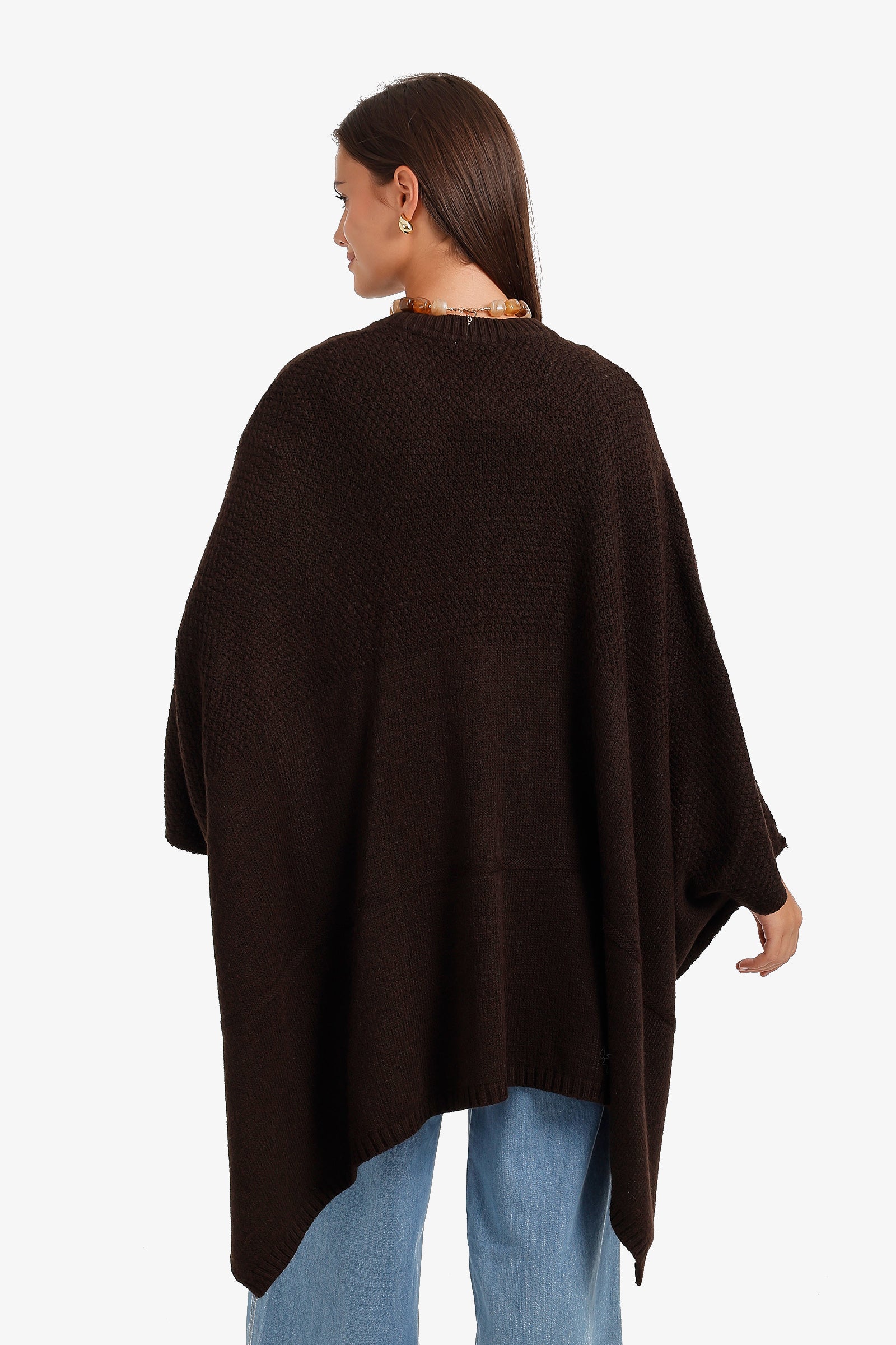 Asymmetric Button Front Poncho