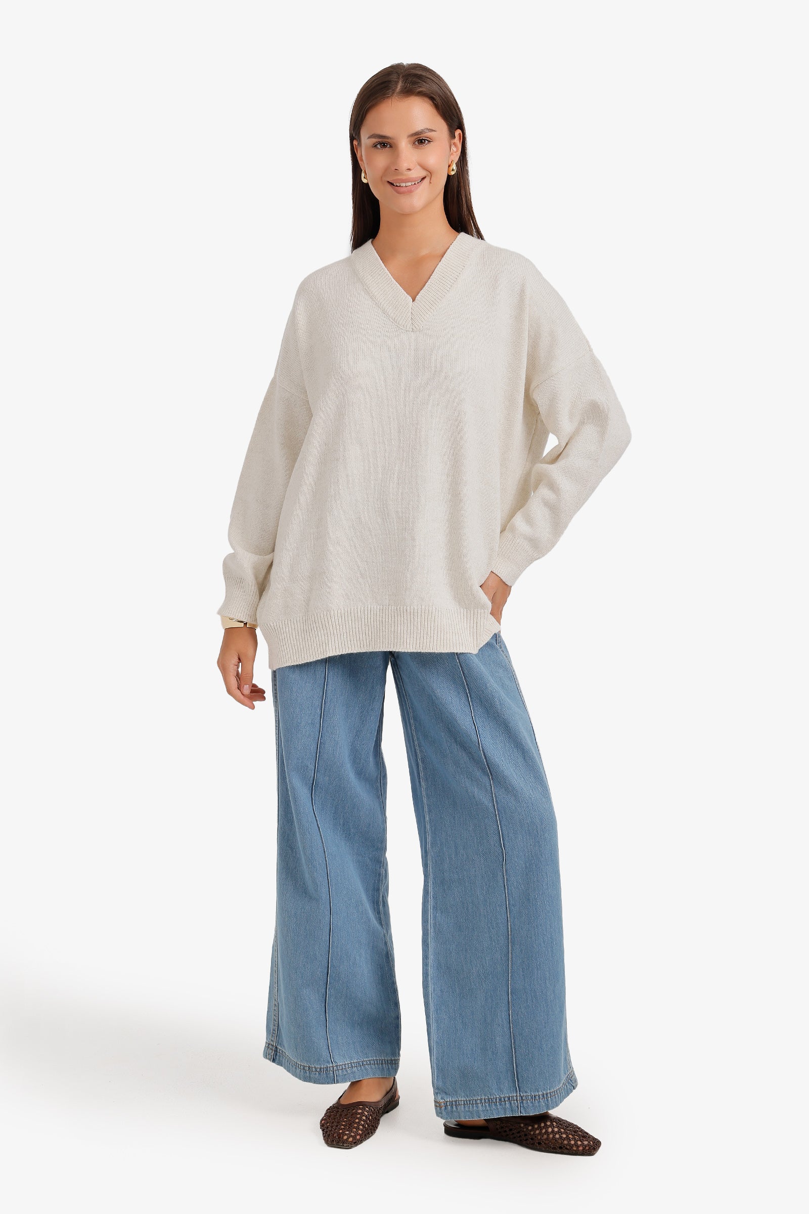 Ribbed-Trim Knit Pullover