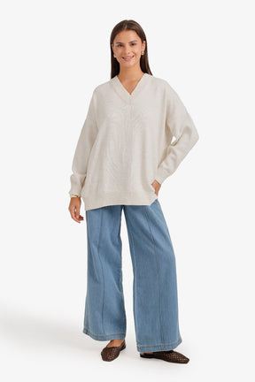Ribbed-Trim Knit Pullover