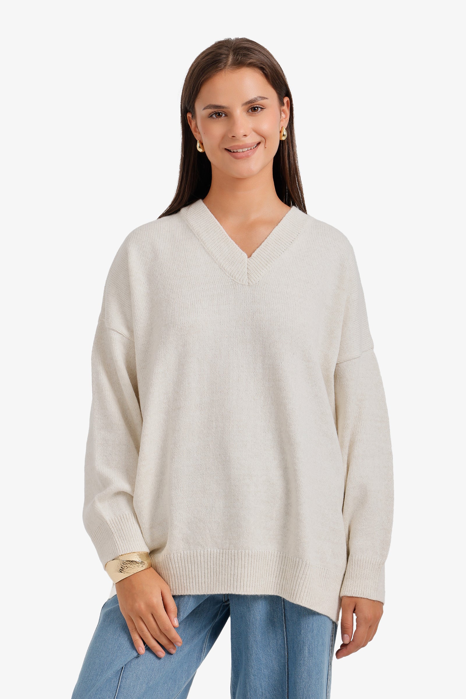 Ribbed-Trim Knit Pullover