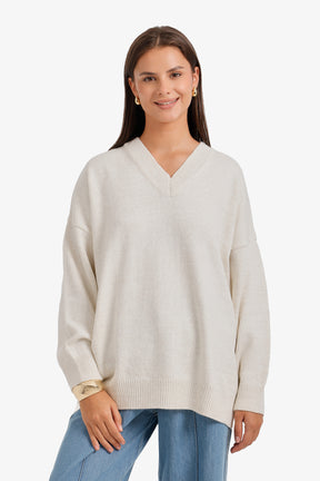 Ribbed-Trim Knit Pullover