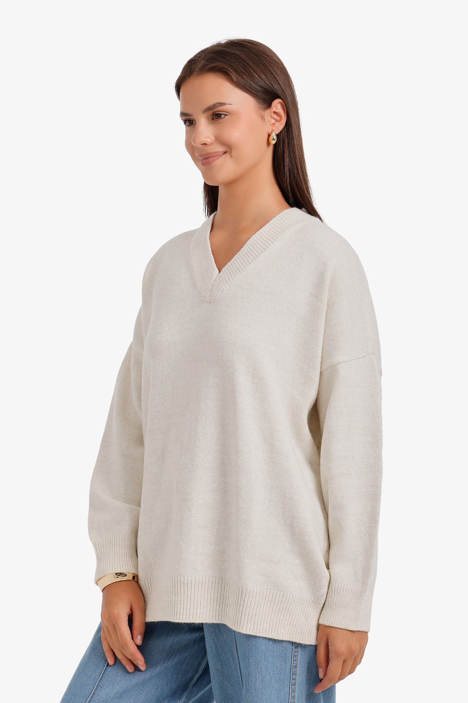 Ribbed-Trim Knit Pullover