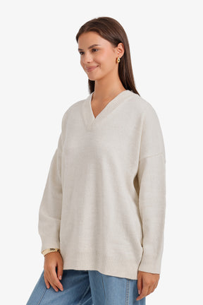 Ribbed-Trim Knit Pullover