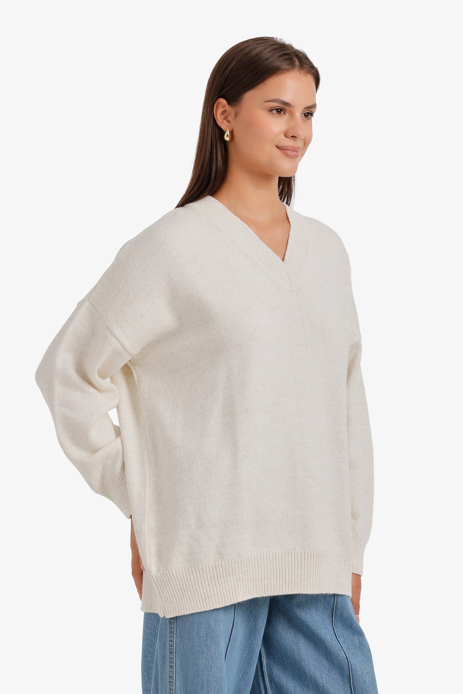 Ribbed-Trim Knit Pullover