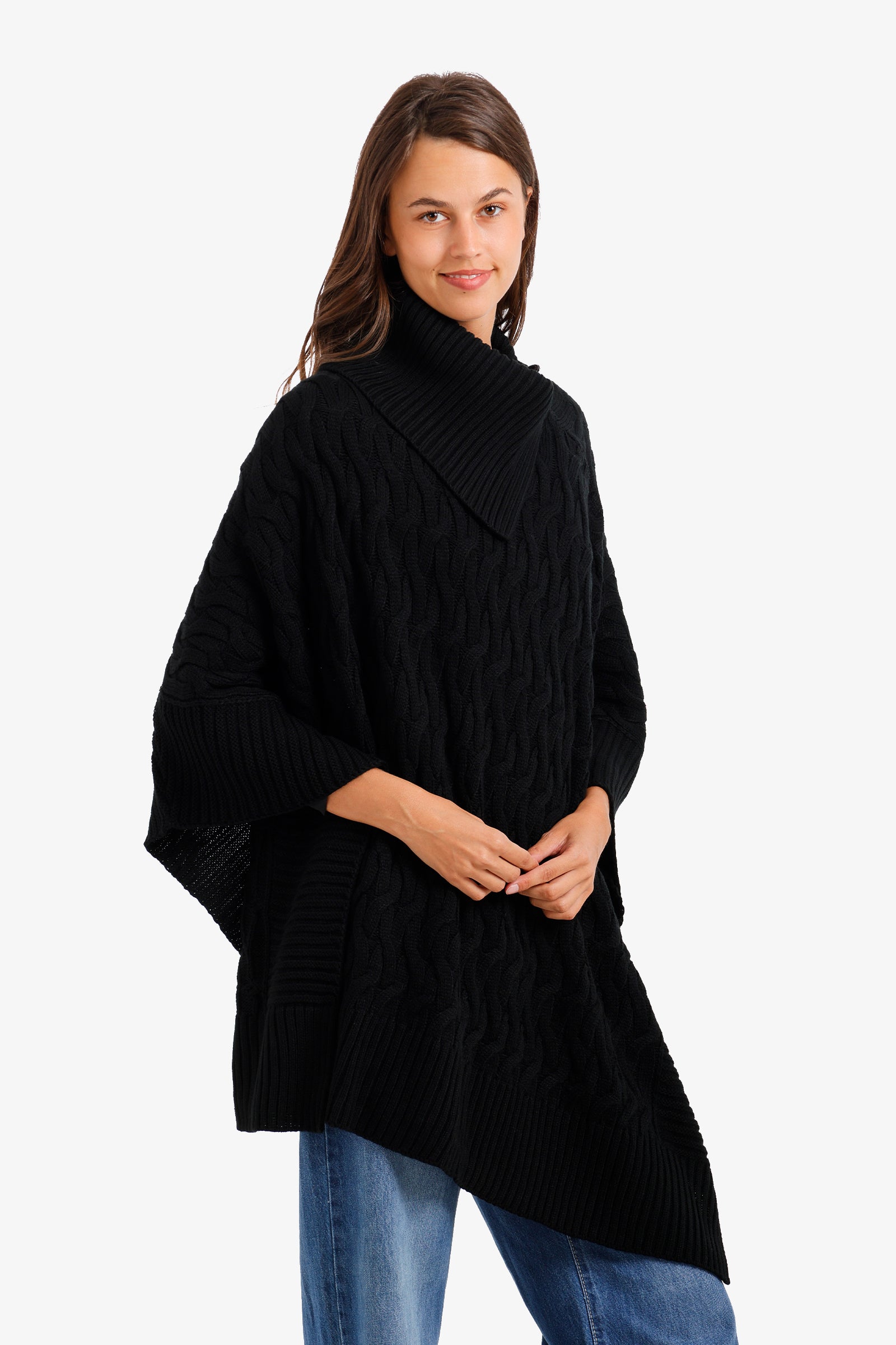 Cable-Knit Asymmetric Poncho