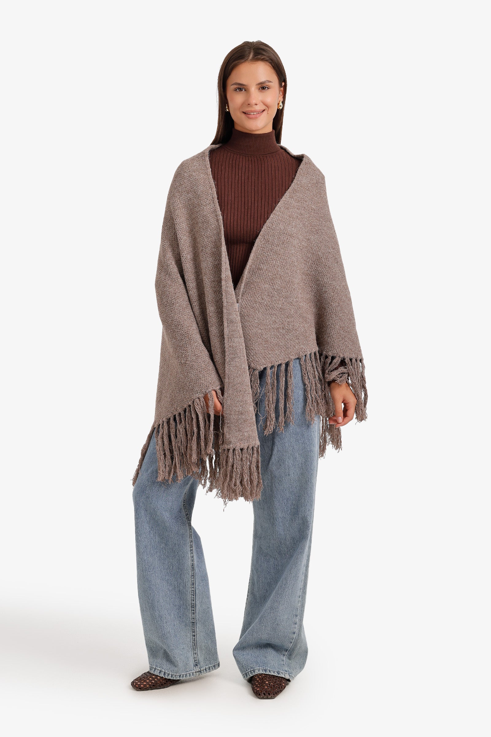 Fringed Trim Poncho