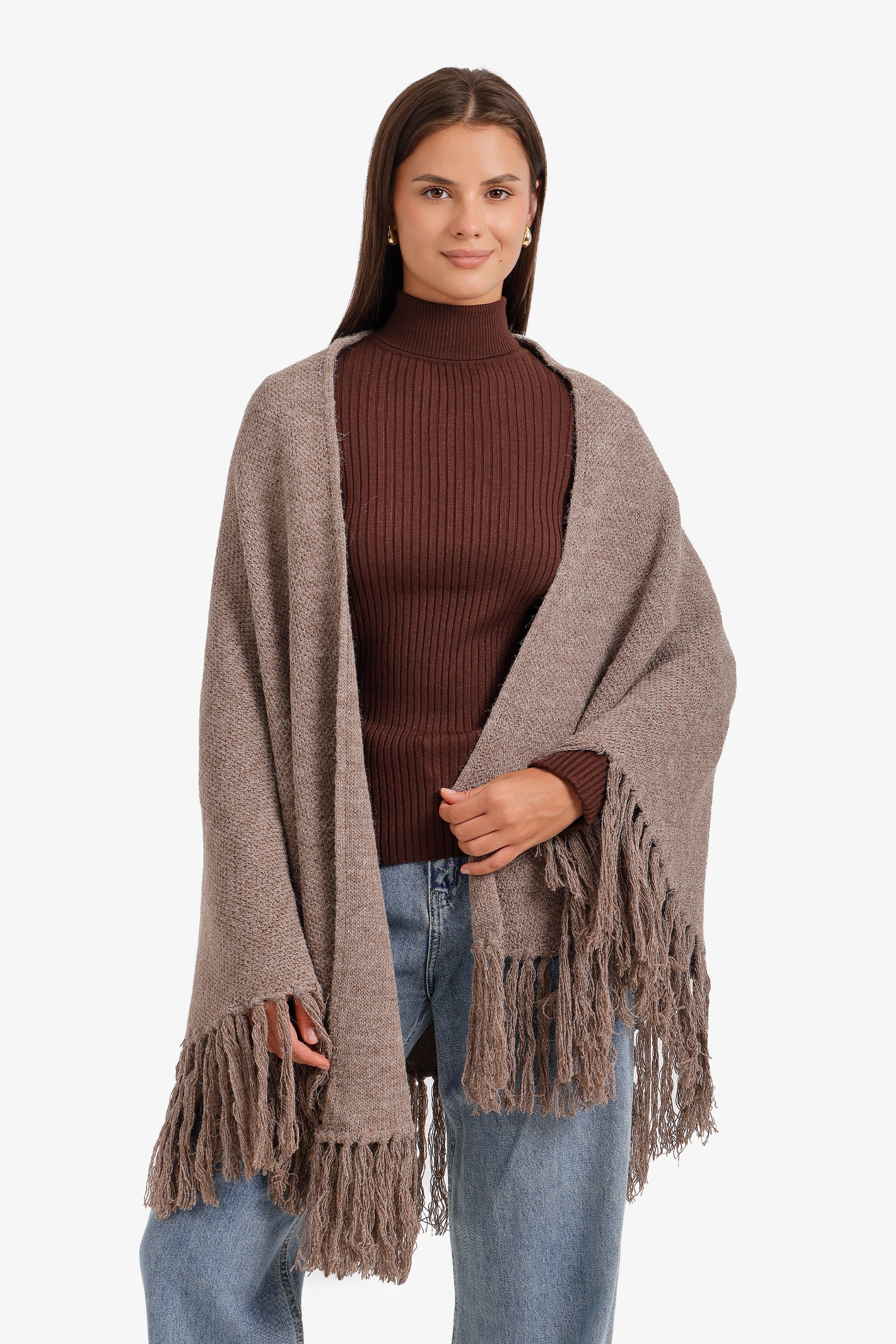 Fringed Trim Poncho