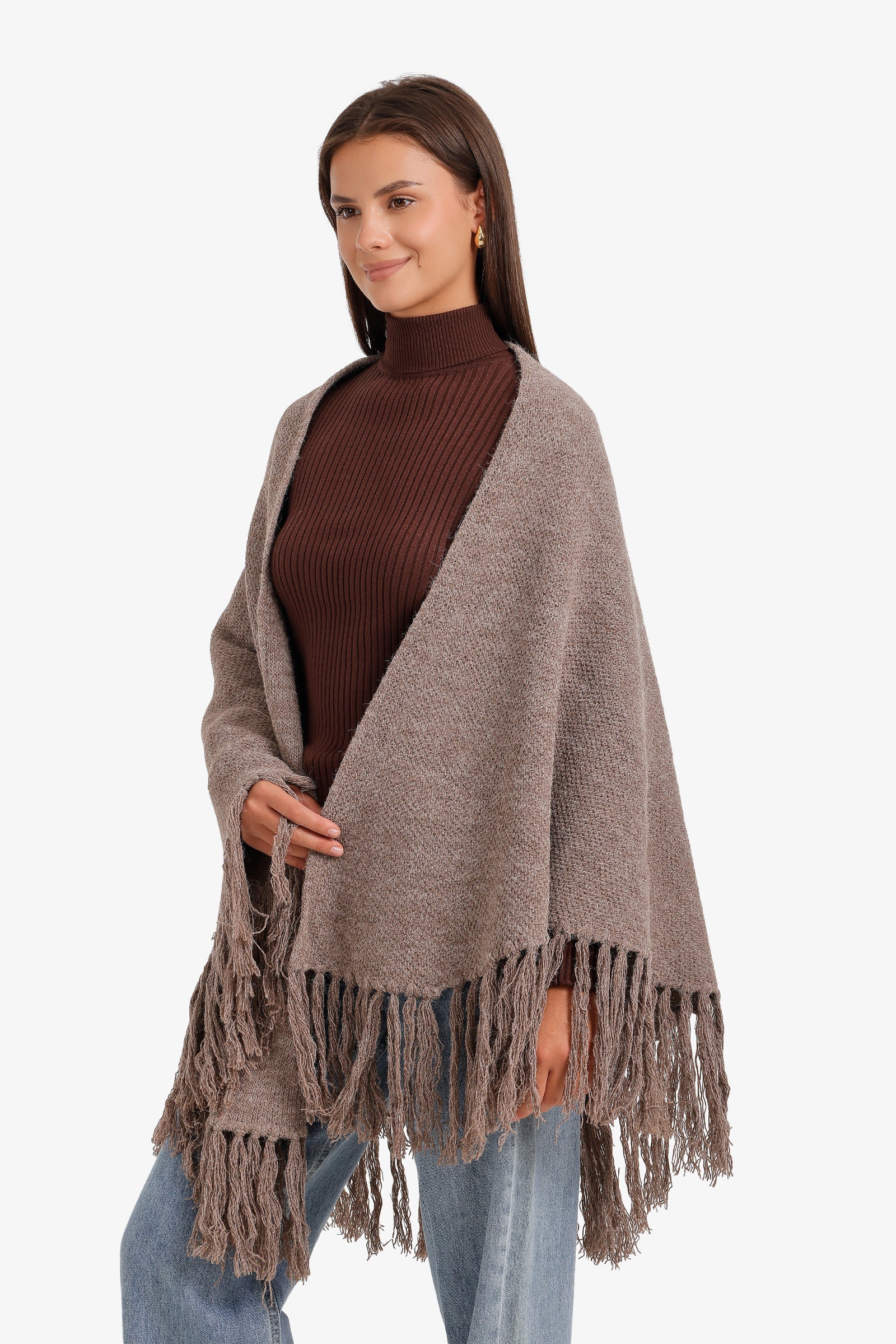 Fringed Trim Poncho