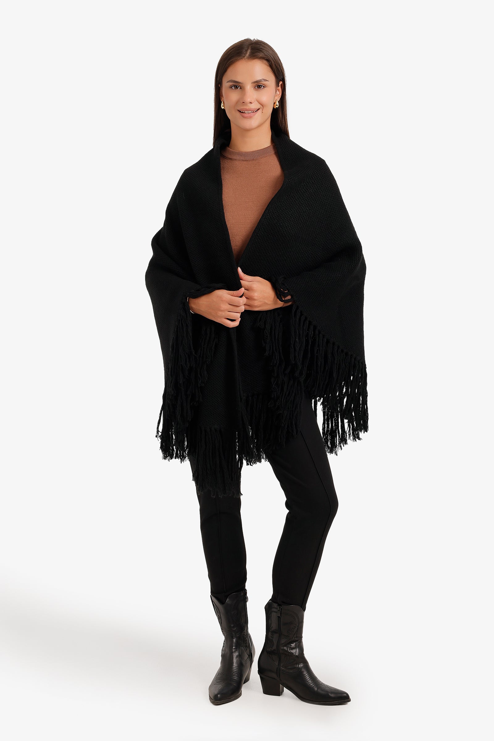 Fringed Trim Poncho