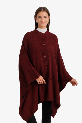 Asymmetric Button Front Poncho