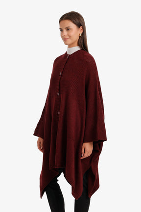 Asymmetric Button Front Poncho