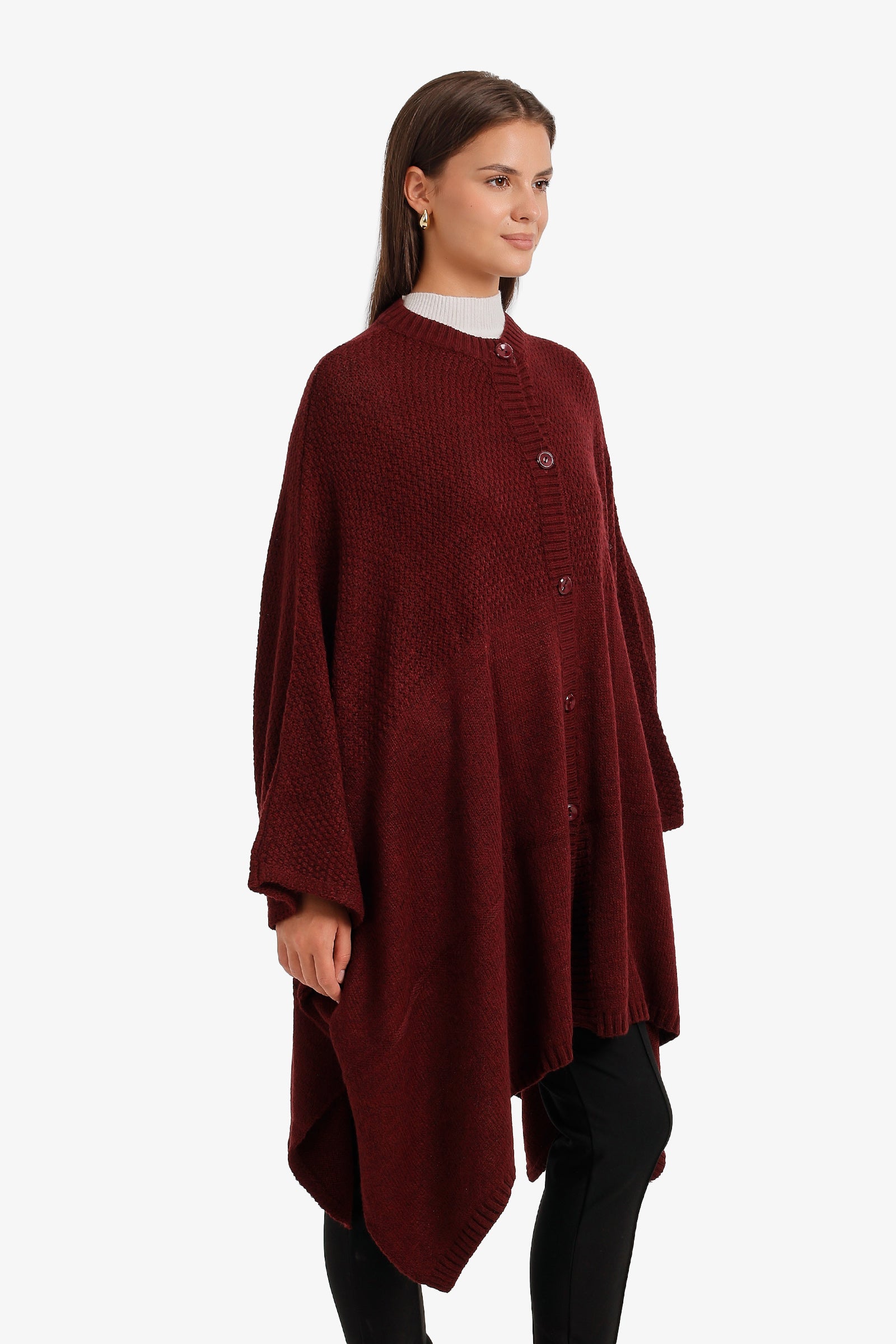 Asymmetric Button Front Poncho