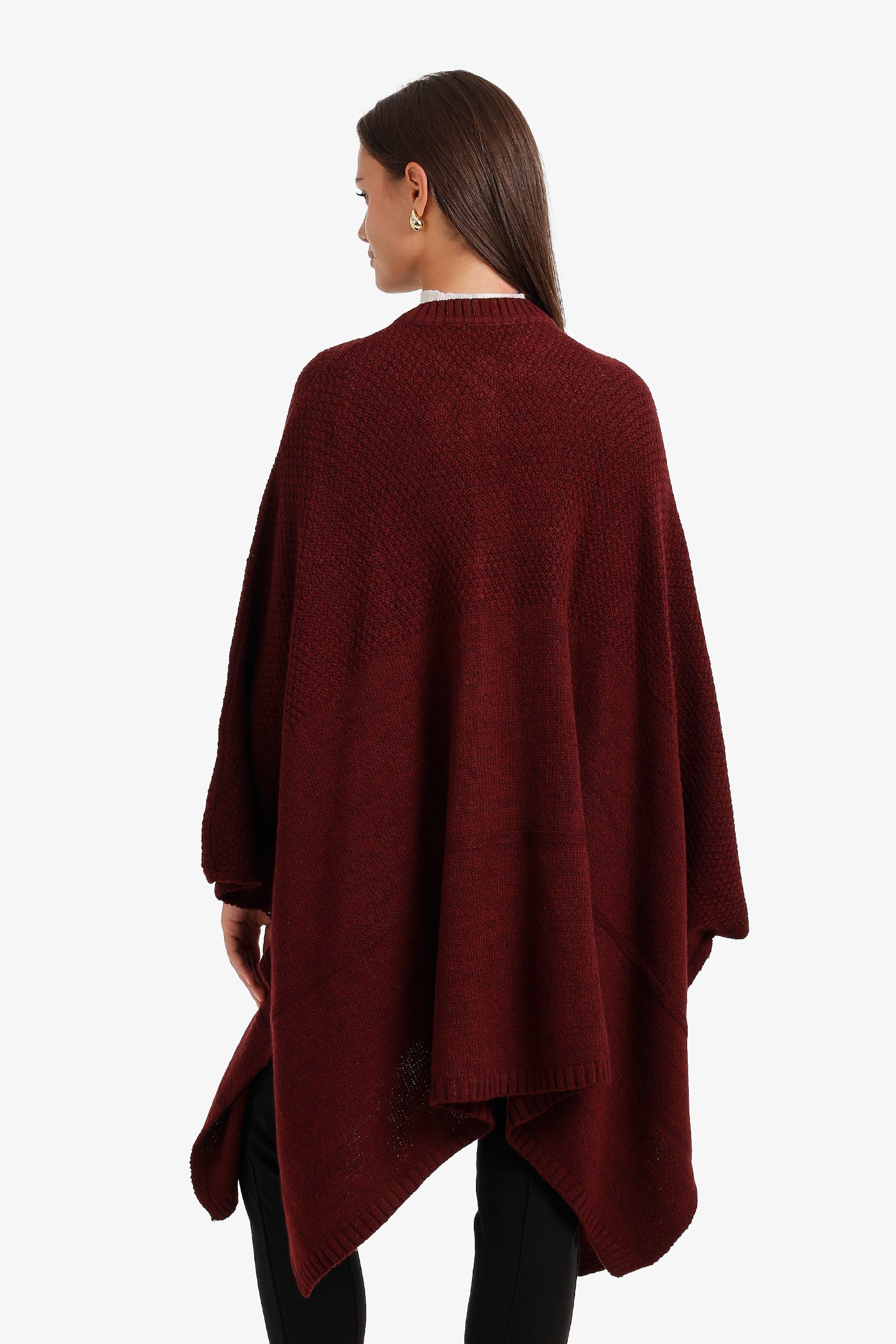 Asymmetric Button Front Poncho