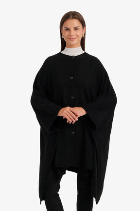 Asymmetric Button Front Poncho