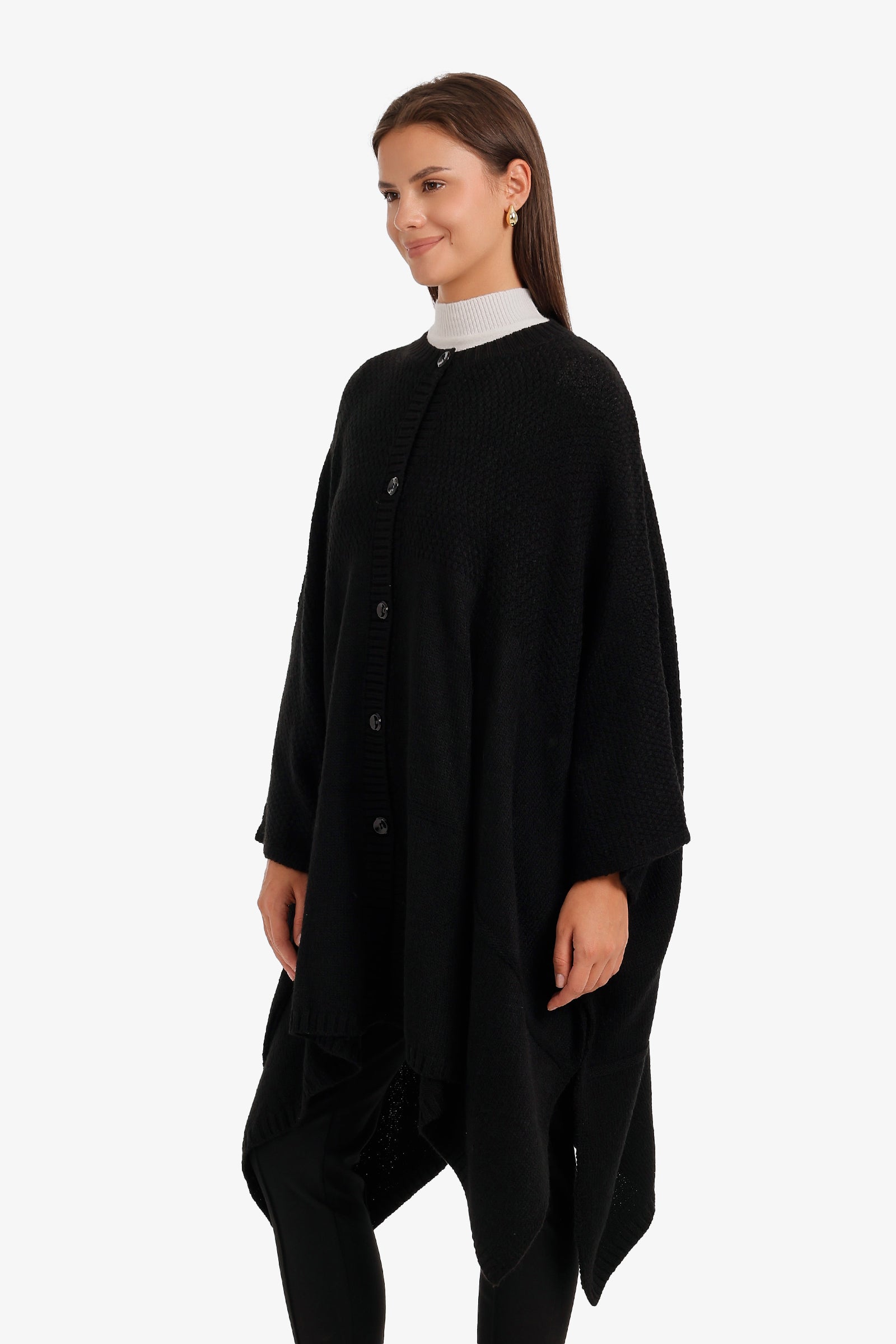 Asymmetric Button Front Poncho