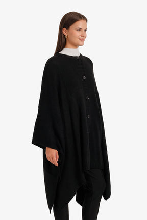 Asymmetric Button Front Poncho