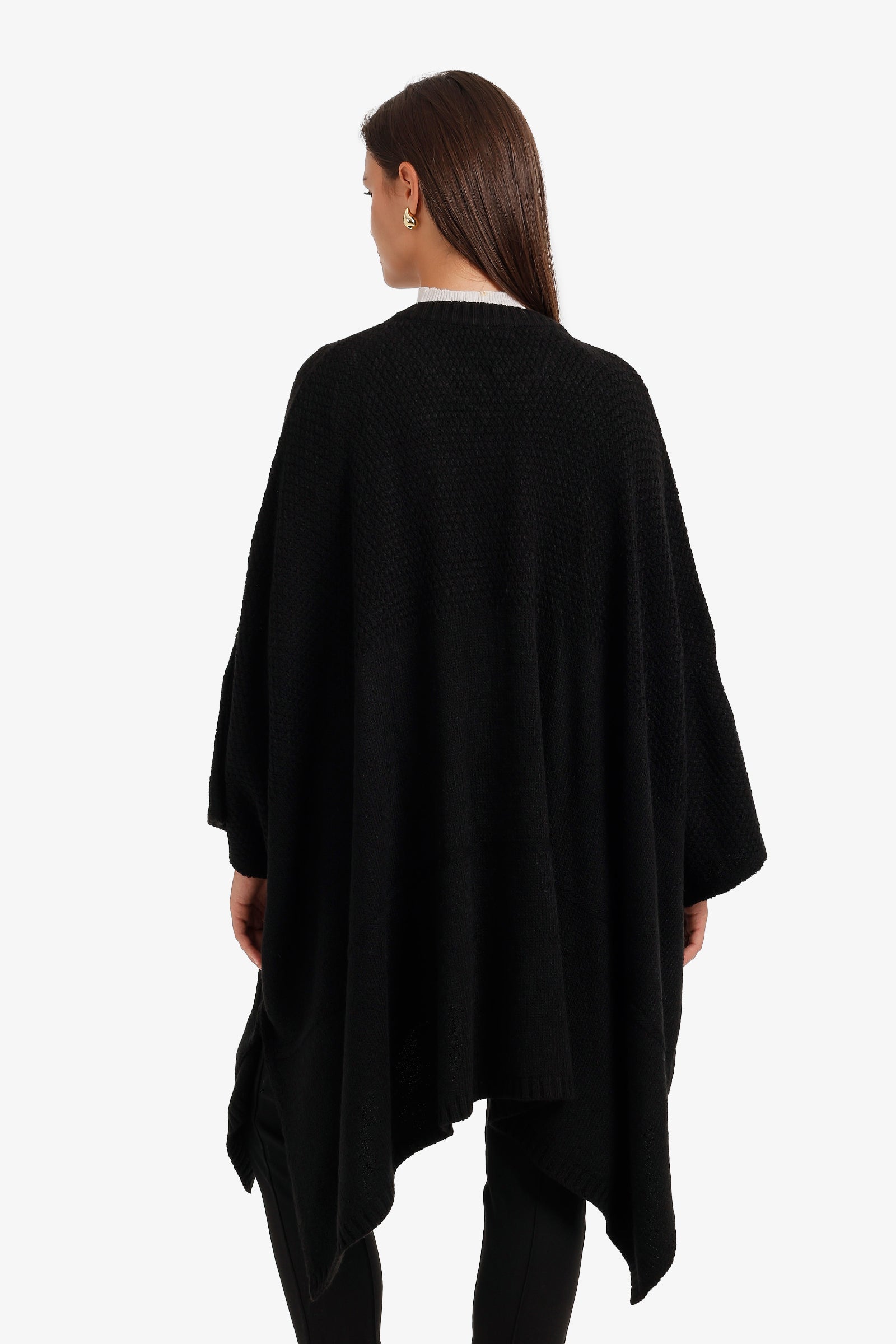 Asymmetric Button Front Poncho
