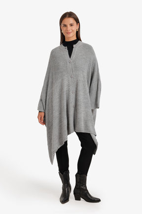 Asymmetric Button Front Poncho