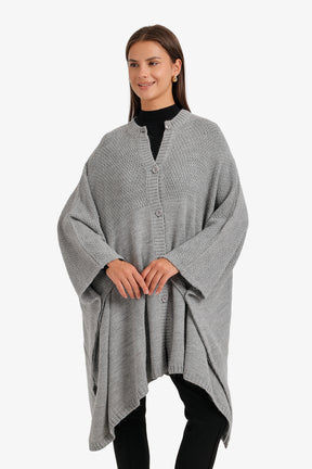 Asymmetric Button Front Poncho