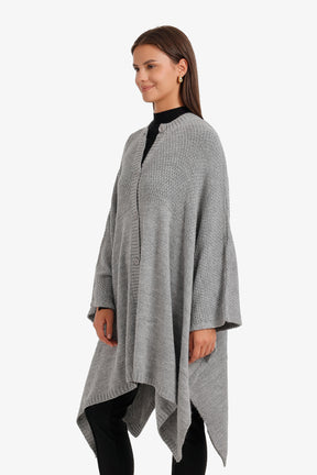 Asymmetric Button Front Poncho
