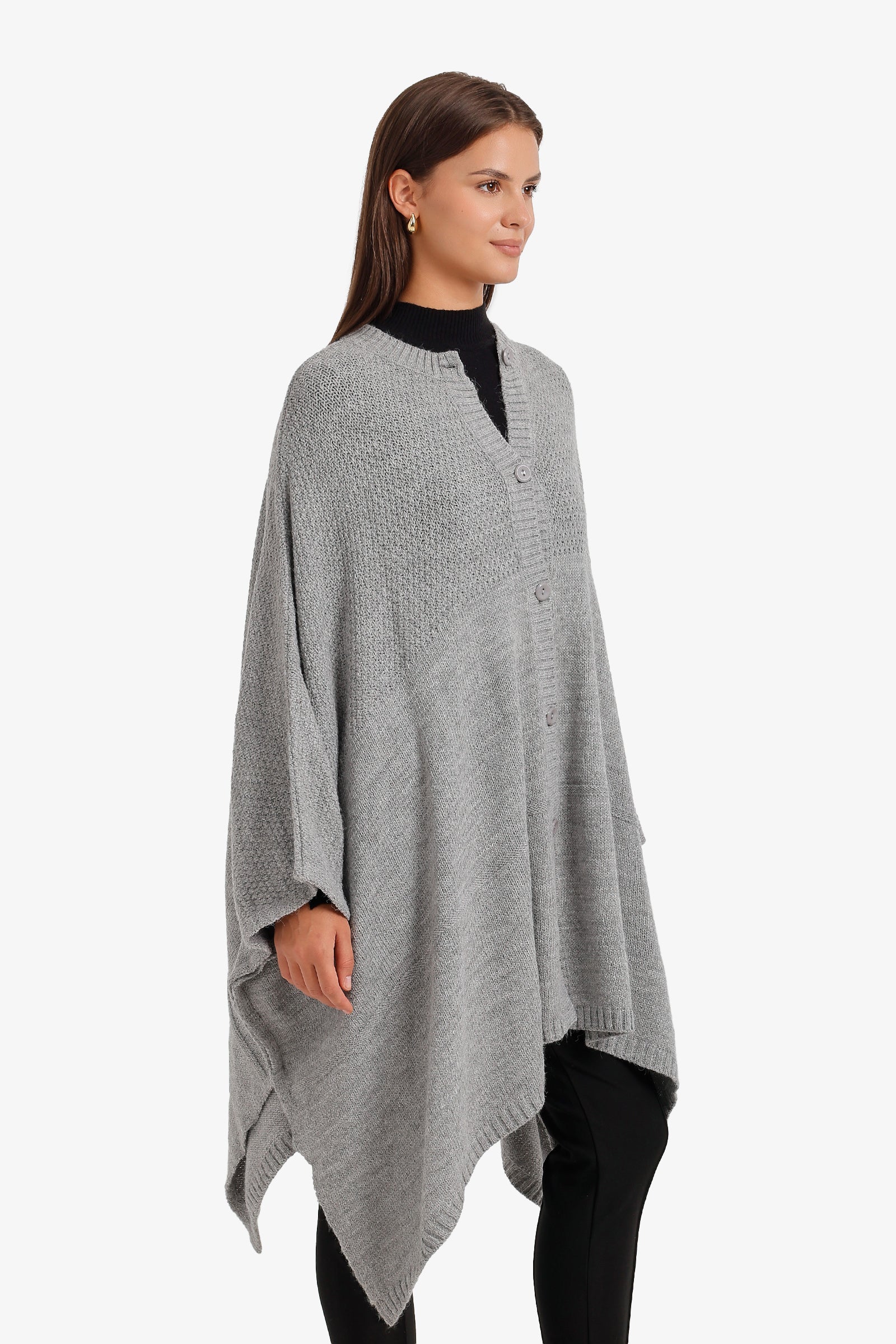 Asymmetric Button Front Poncho