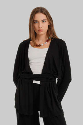 Draped Tie-Waist Cardigan