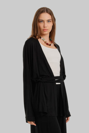 Draped Tie-Waist Cardigan