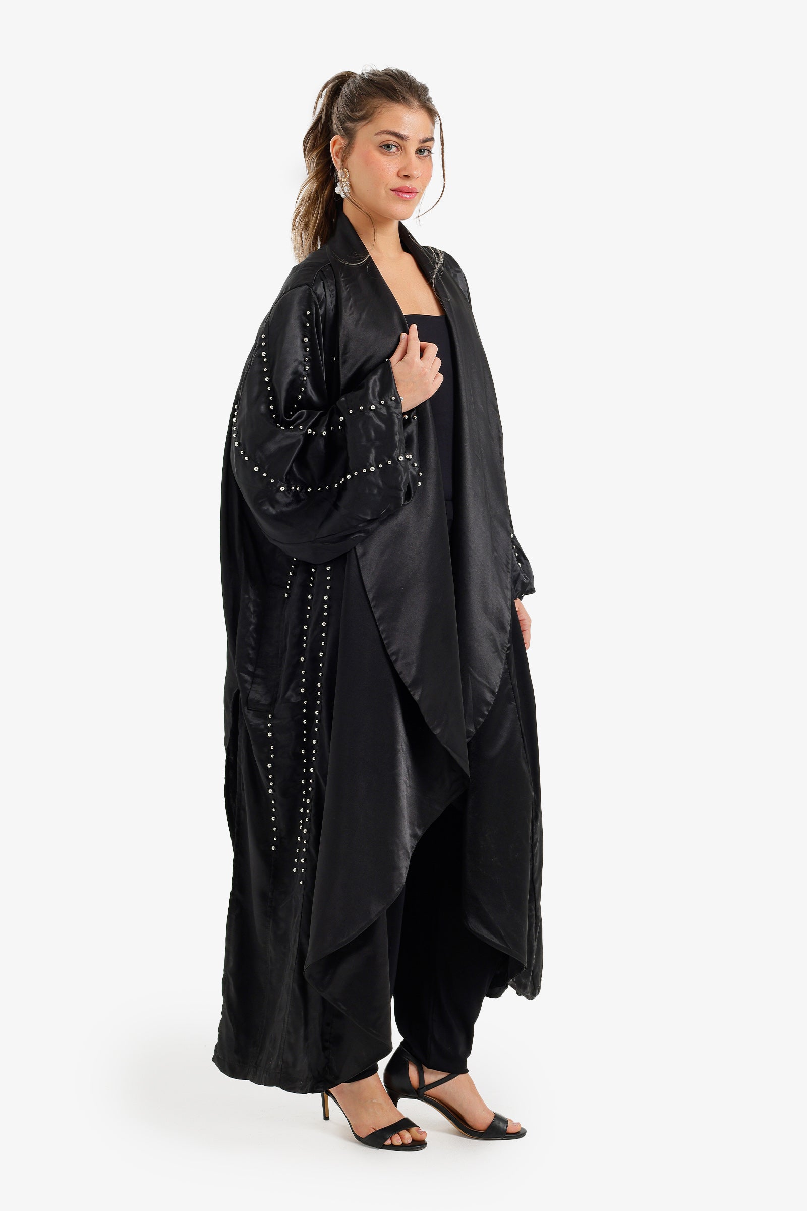 Pearl-Embellished Flowy Kimono