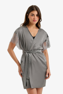 Lace-Sleeve Satin Robe