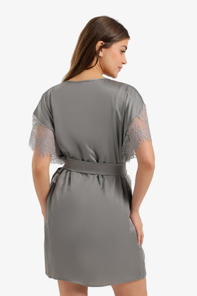 Lace-Sleeve Satin Robe