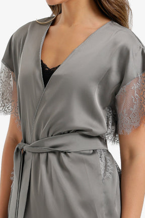 Lace-Sleeve Satin Robe