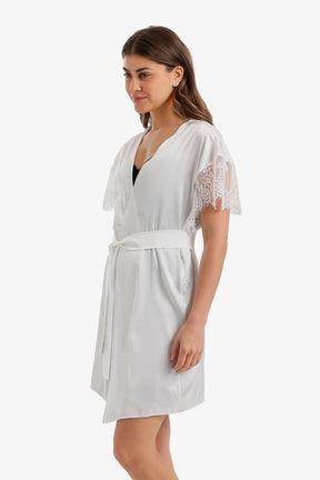 Lace-Sleeve Satin Robe