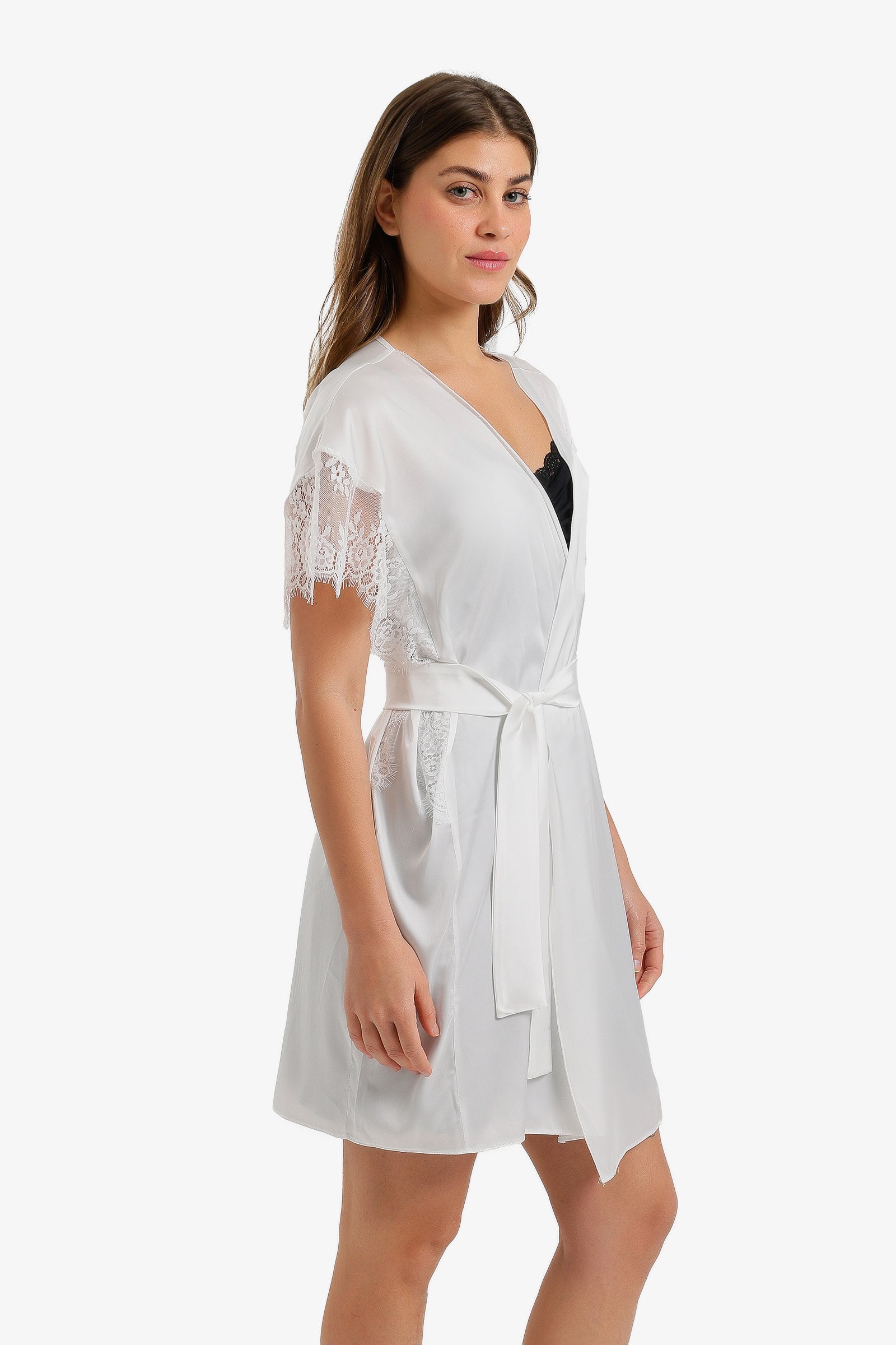 Lace-Sleeve Satin Robe
