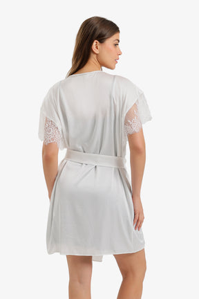 Lace-Sleeve Satin Robe