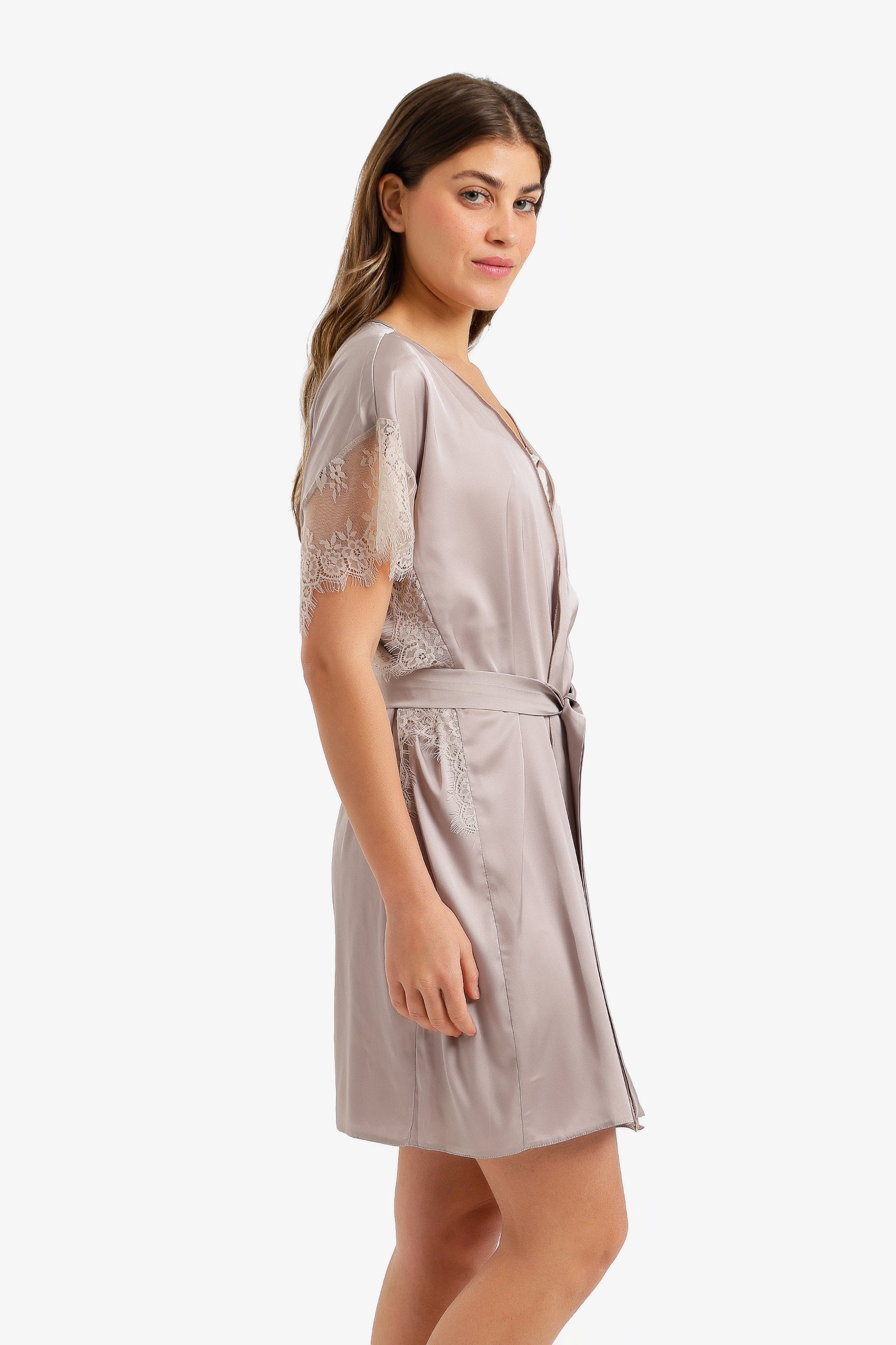 Lace-Sleeve Satin Robe