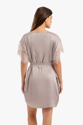 Lace-Sleeve Satin Robe