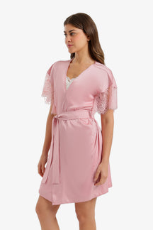 Lace-Sleeve Satin Robe