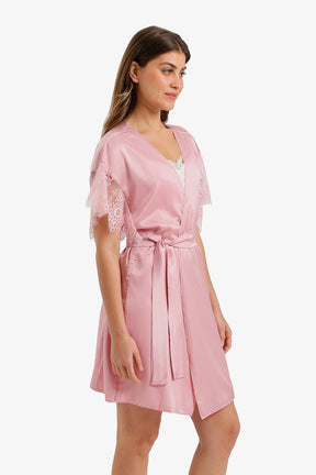 Lace-Sleeve Satin Robe