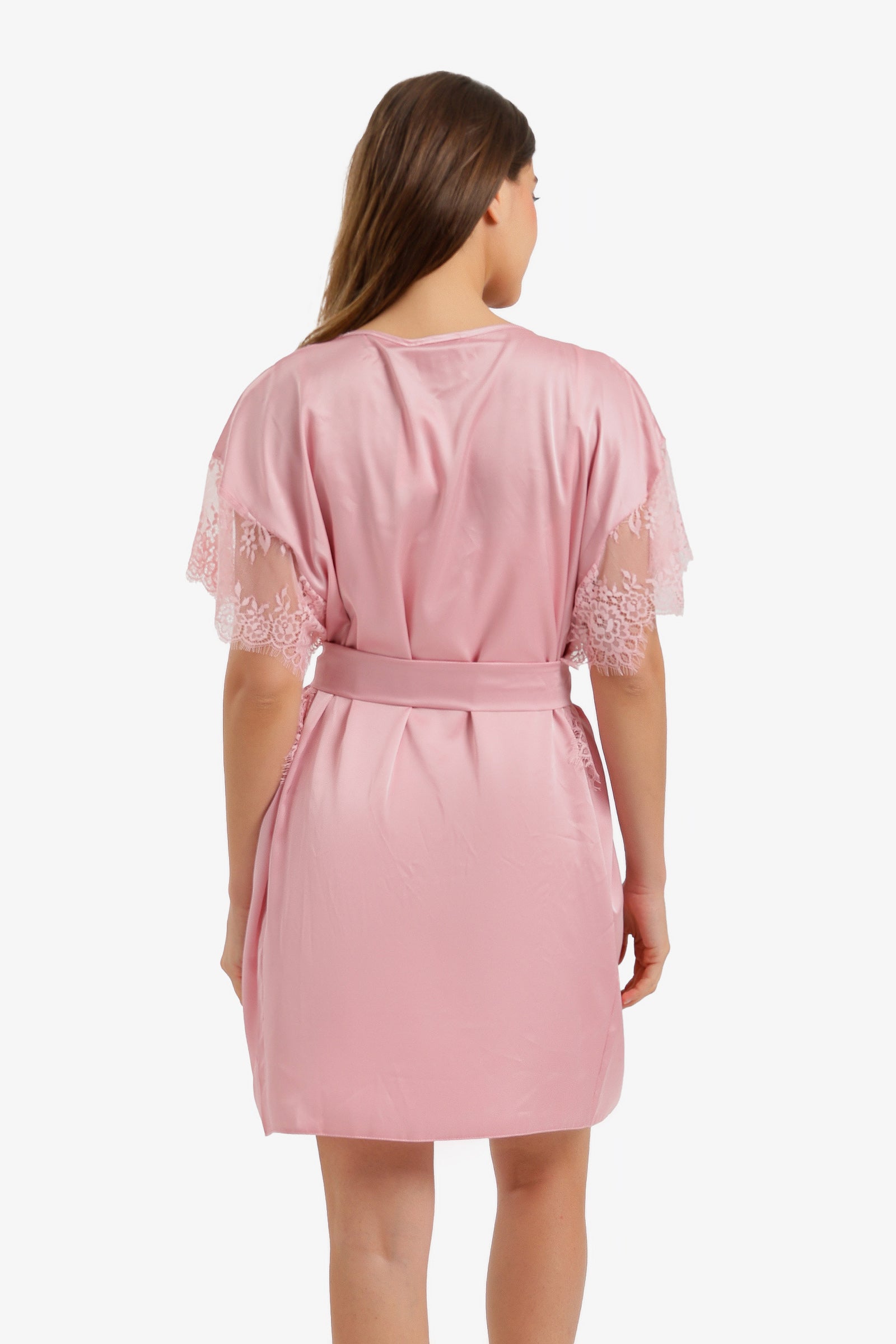 Lace-Sleeve Satin Robe