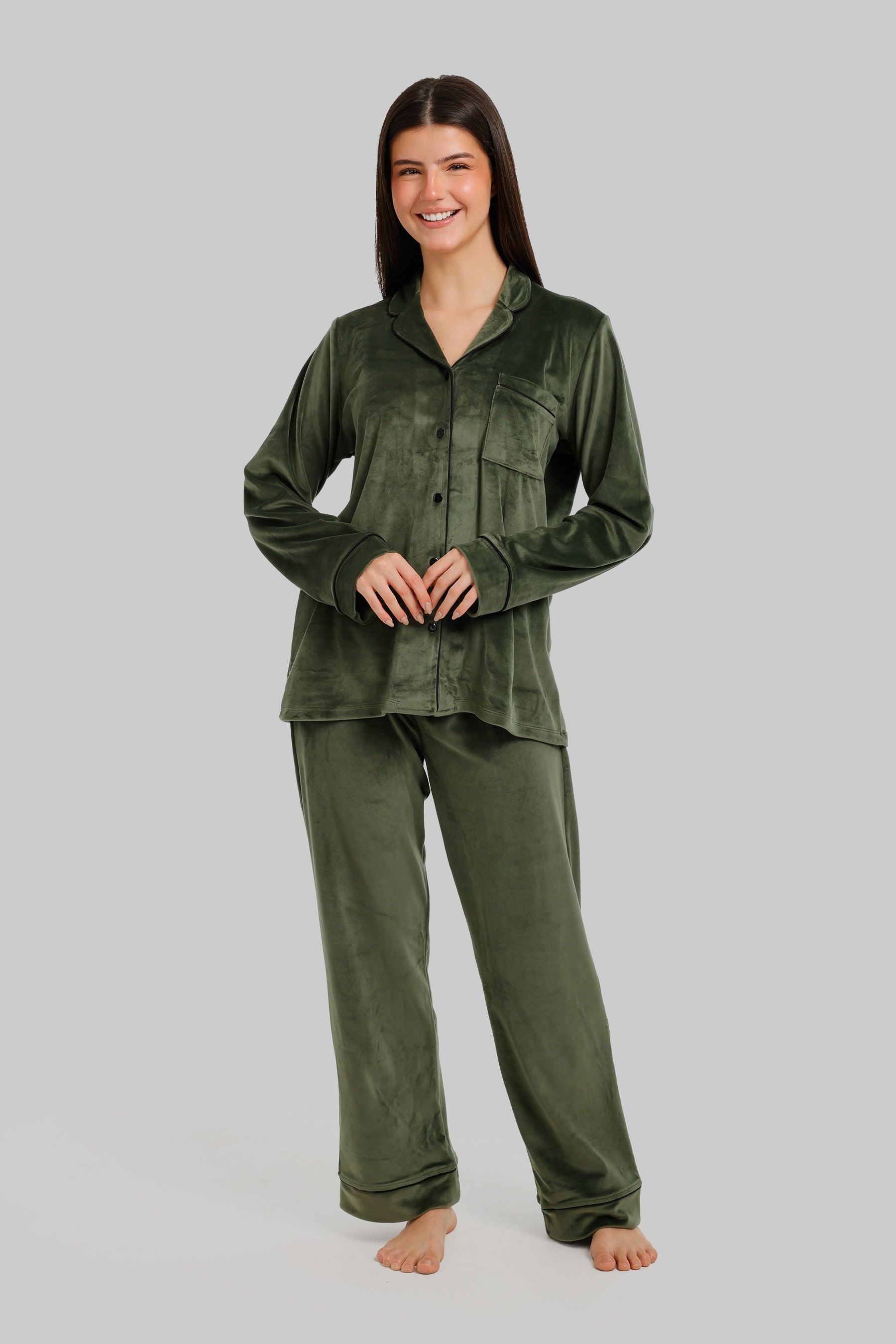 Piped Button-Front Pyjama