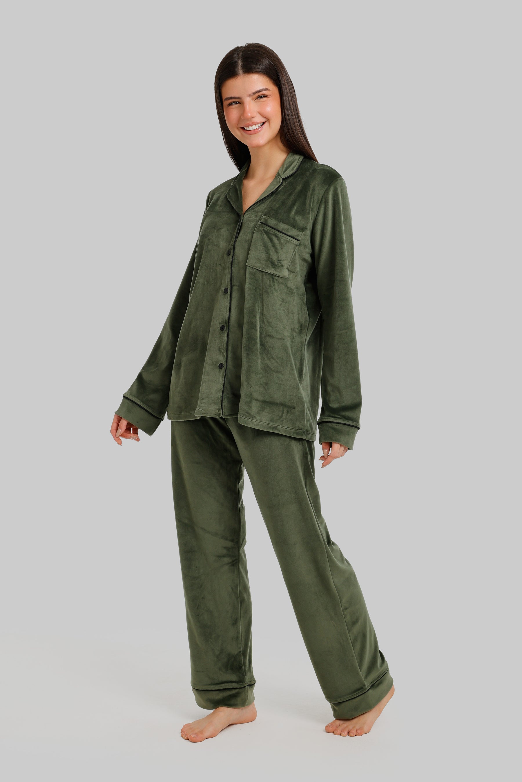 Piped Button-Front Pyjama