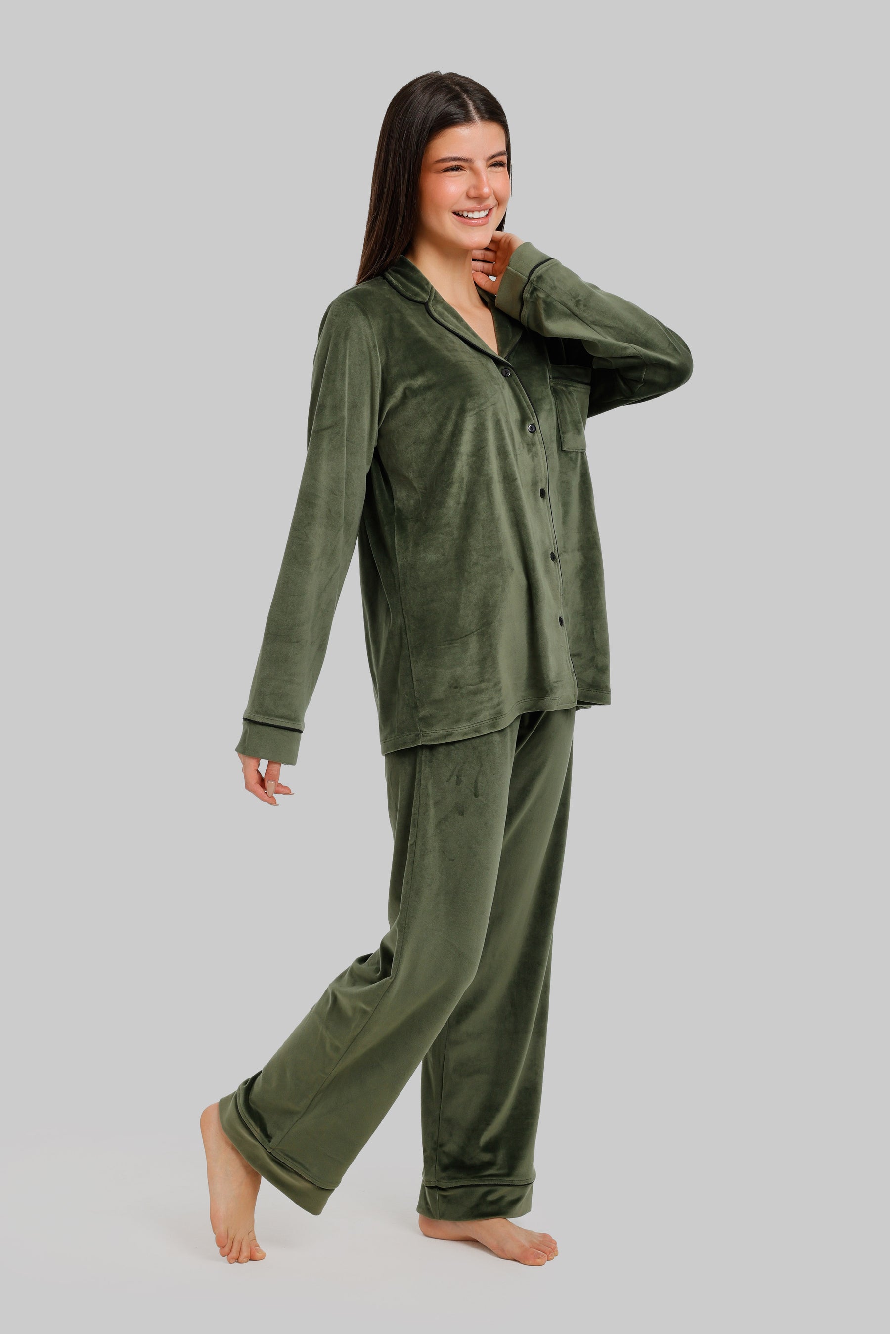 Piped Button-Front Pyjama