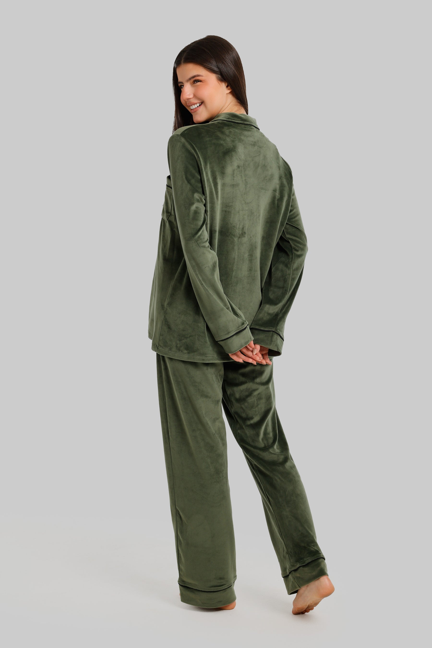 Piped Button-Front Pyjama